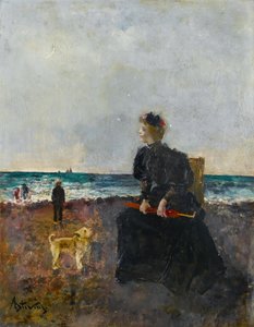 Donna seduta sulla spiaggia da Alfred Emile Stevens
